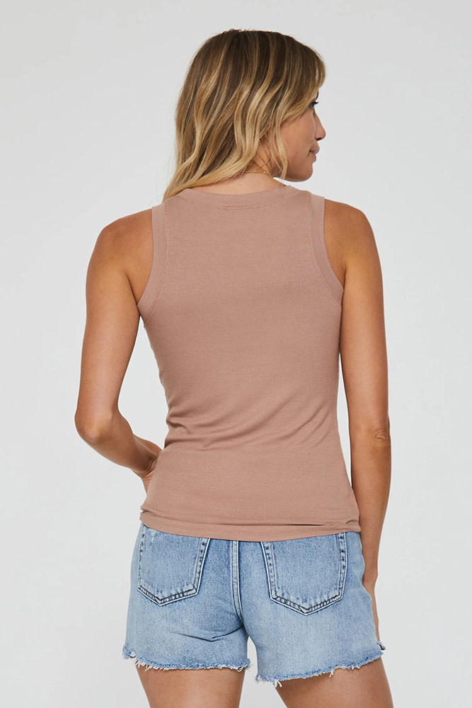 Another Love: Cleo Ribbed Crew Neck Tank, Dusty Blue