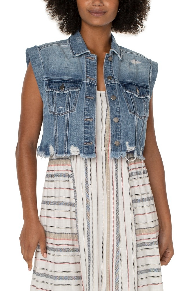 Cropped sleeveless denim jacket hi-res stock photography and images - Alamy