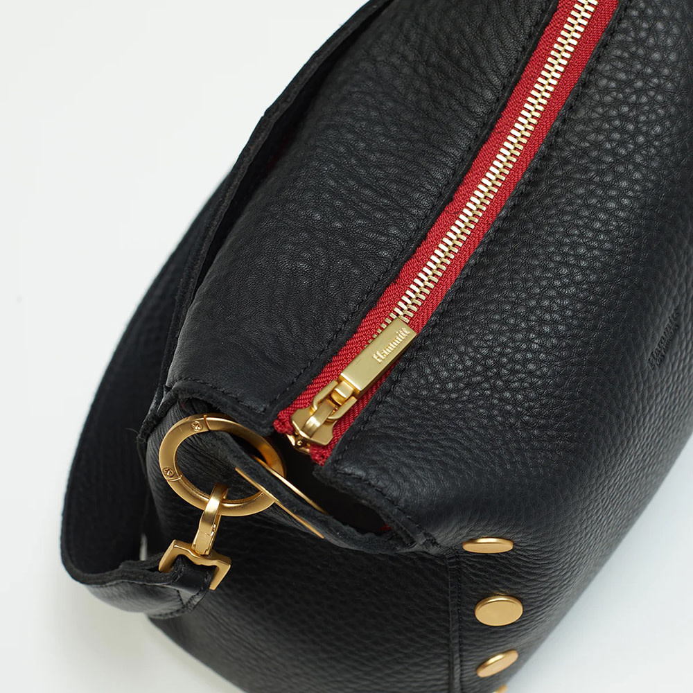 Bryant Med- Black- Brushed Gold- Red Zip Leather Shoulder Bag