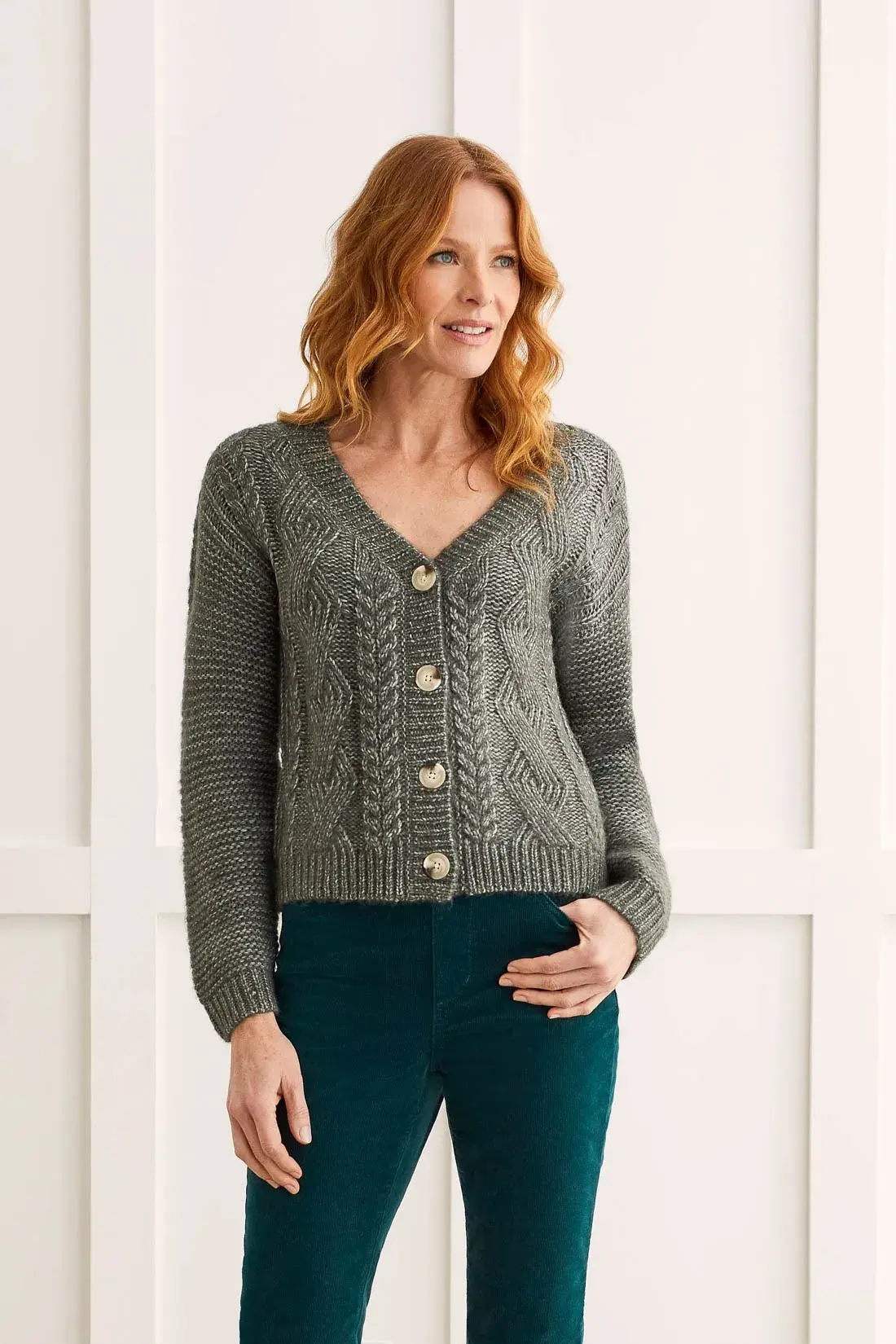 Sweater Cardigan With Faux Horn Buttons