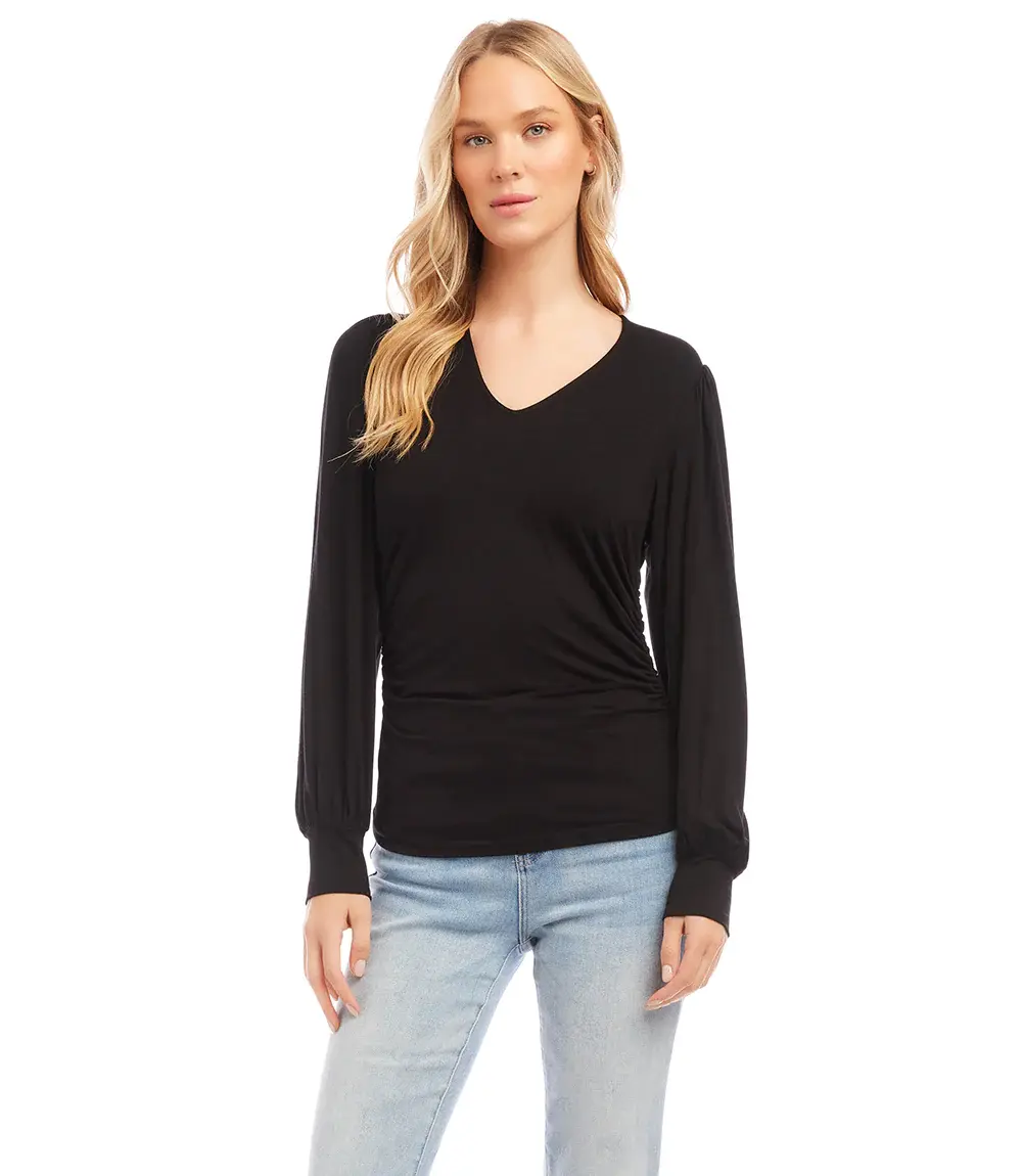 Our reusable Karen Kane Tops Shirred Sleeve Shirttail Tee are in