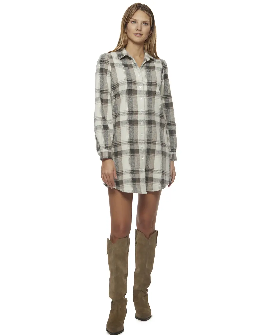 Plaid Hero Knit Button-Front Mini Dress