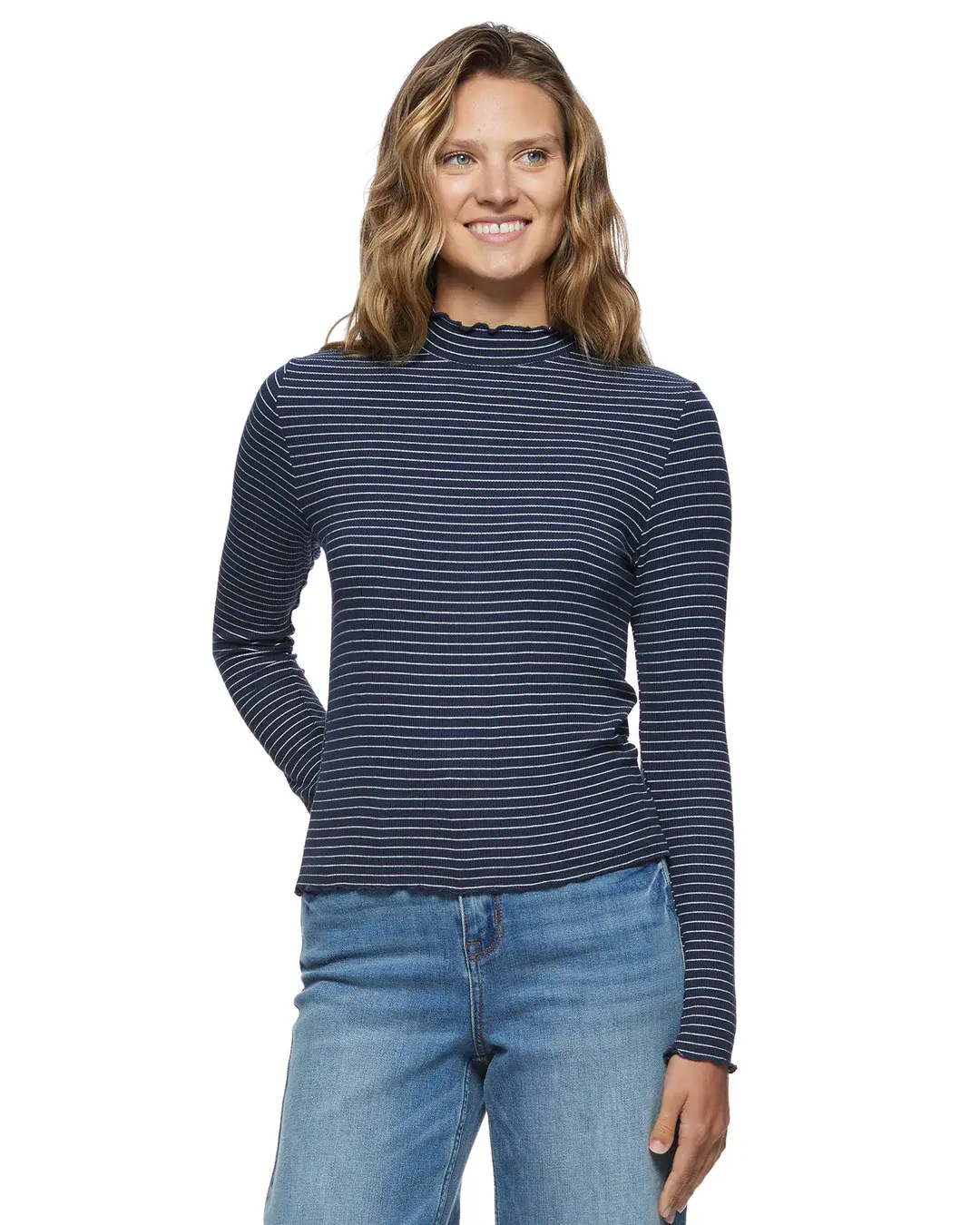 Striped Lettuce Edge Long Sleeve Top