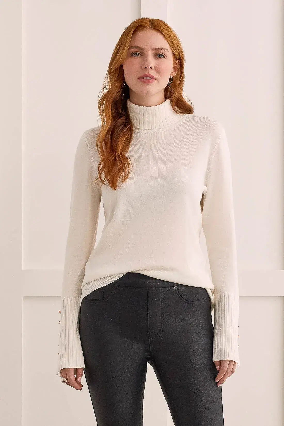 Long Sleeve Turtleneck Sweater With Buttons