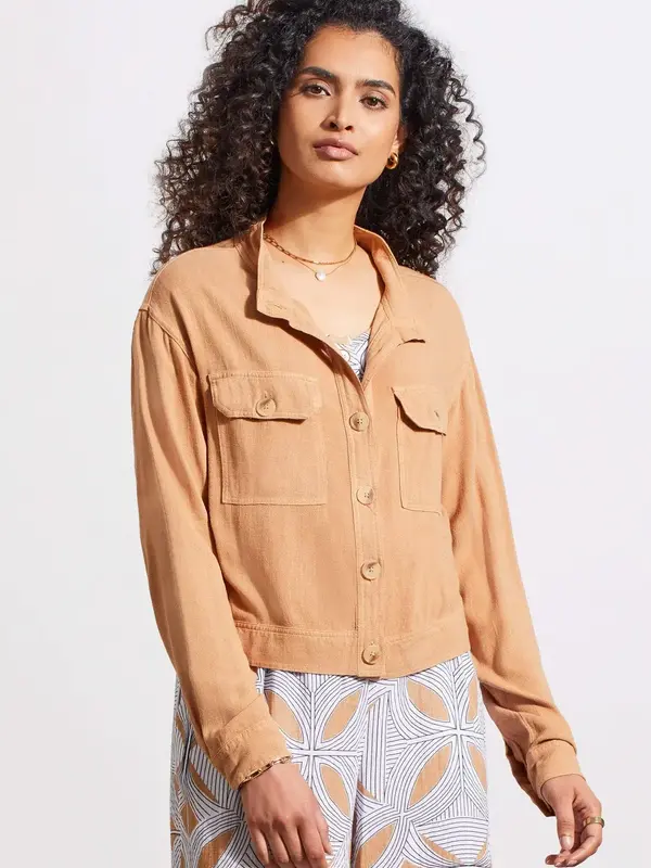 Tribal Linen Blend Crop Jacket w/ Pockets