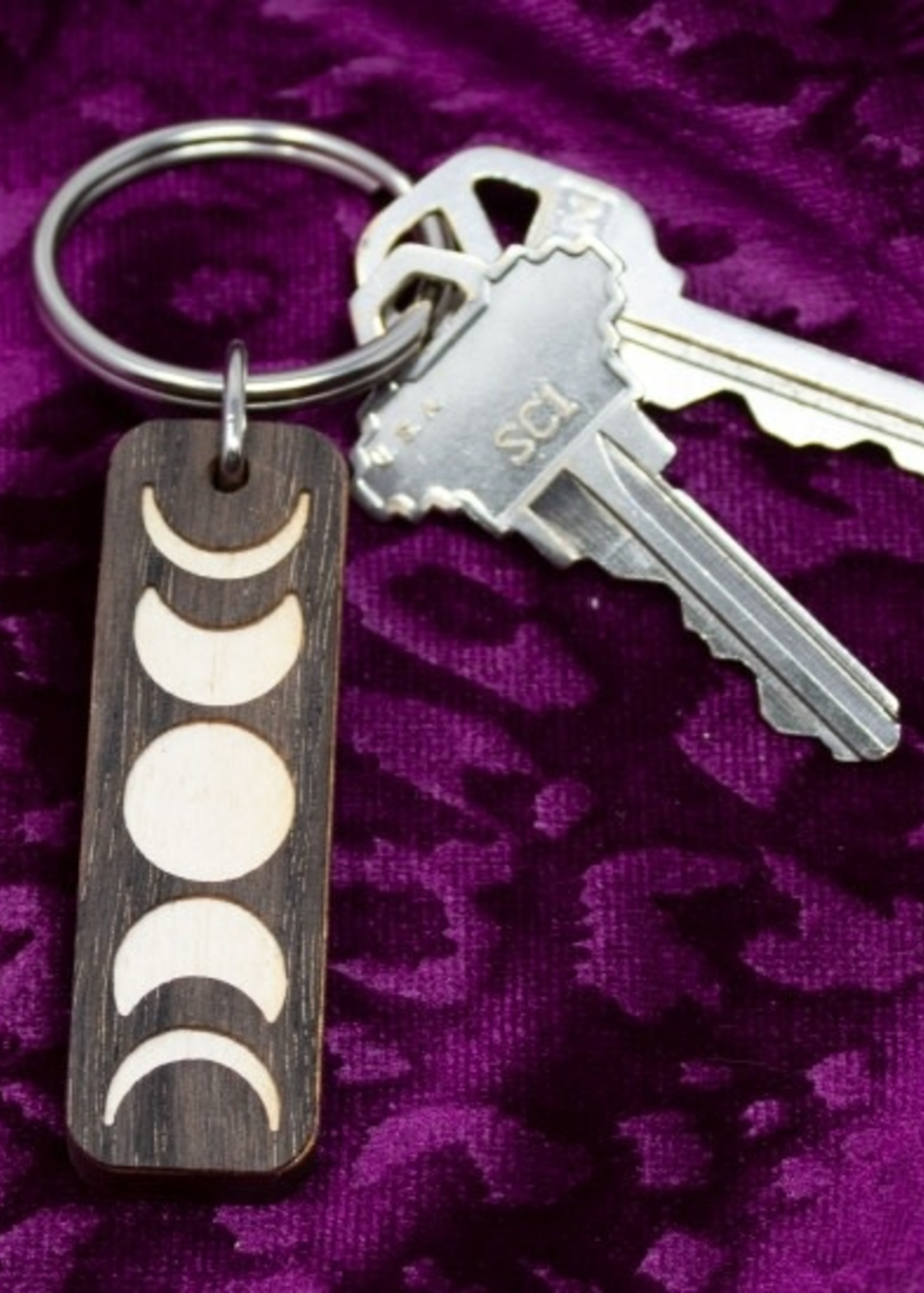 Moon Phases Cut Wooden Keychain