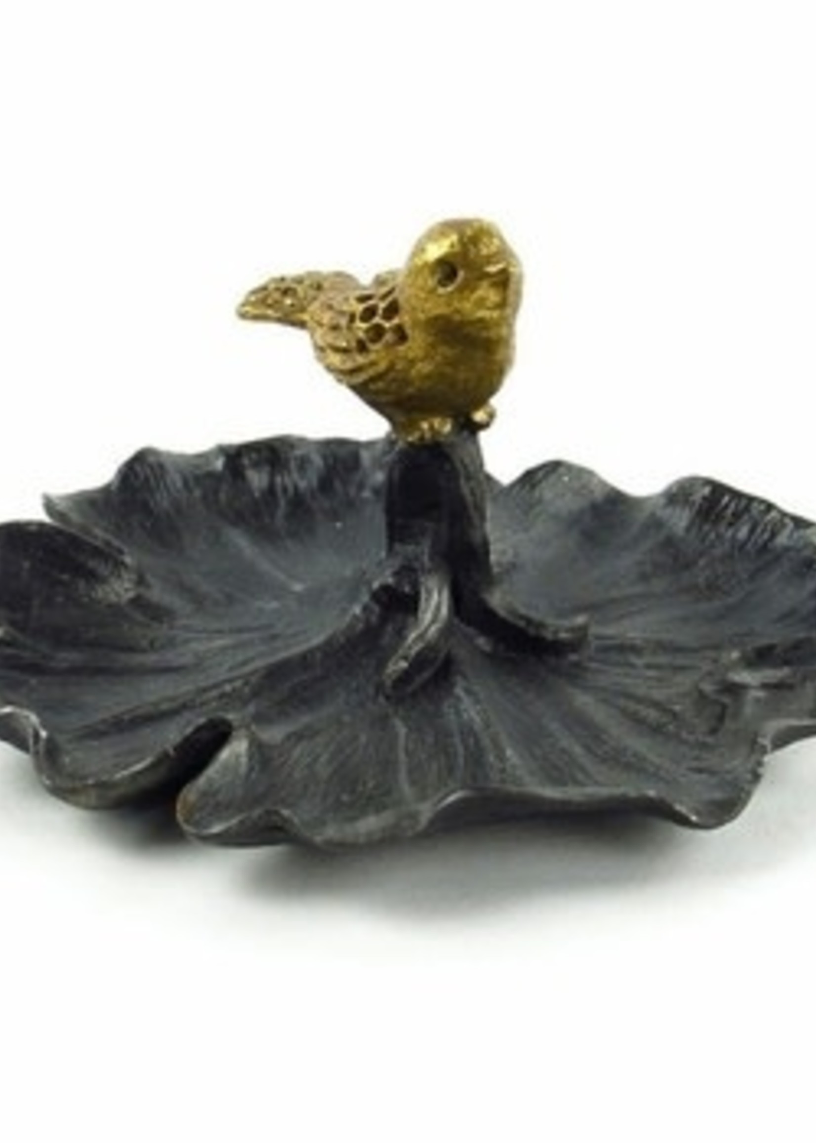 Pewter Jewelry Dish with Gold Bird