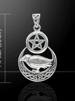Raven on Crescent Moon & Pentacle Pendant