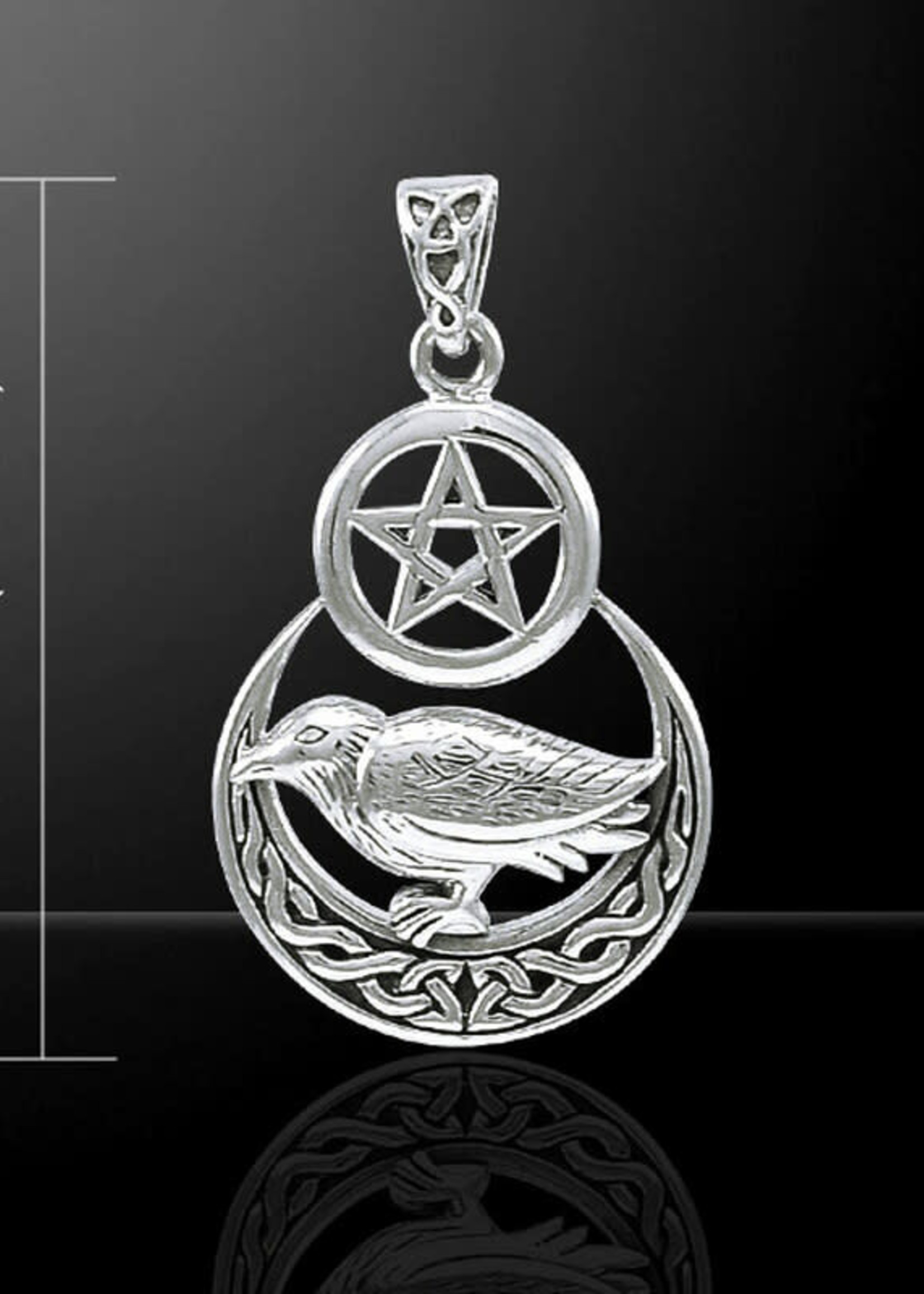 Raven on Crescent Moon & Pentacle Pendant