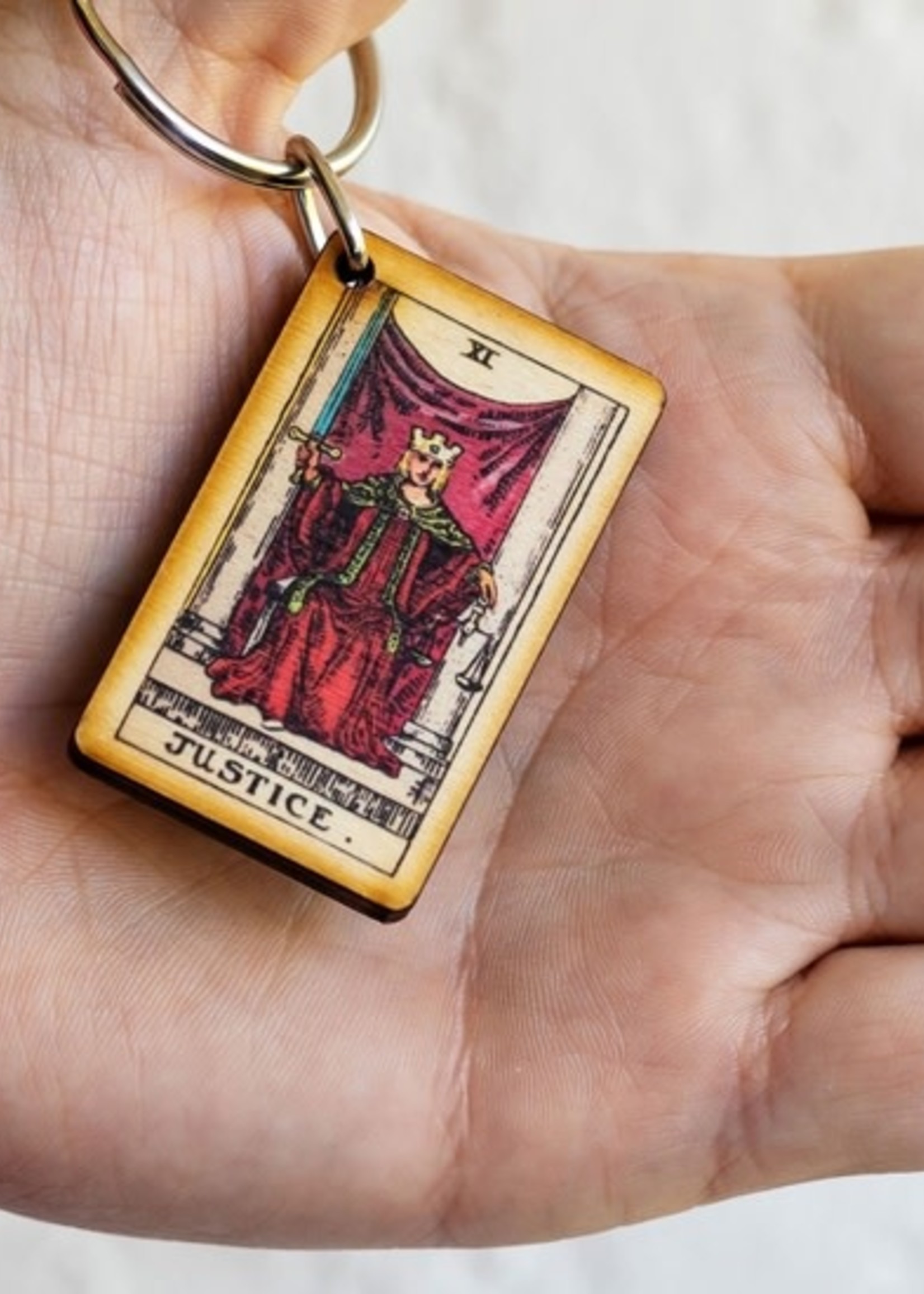 Most Amazing Tarot - 11 - Justice Wooden Keychain