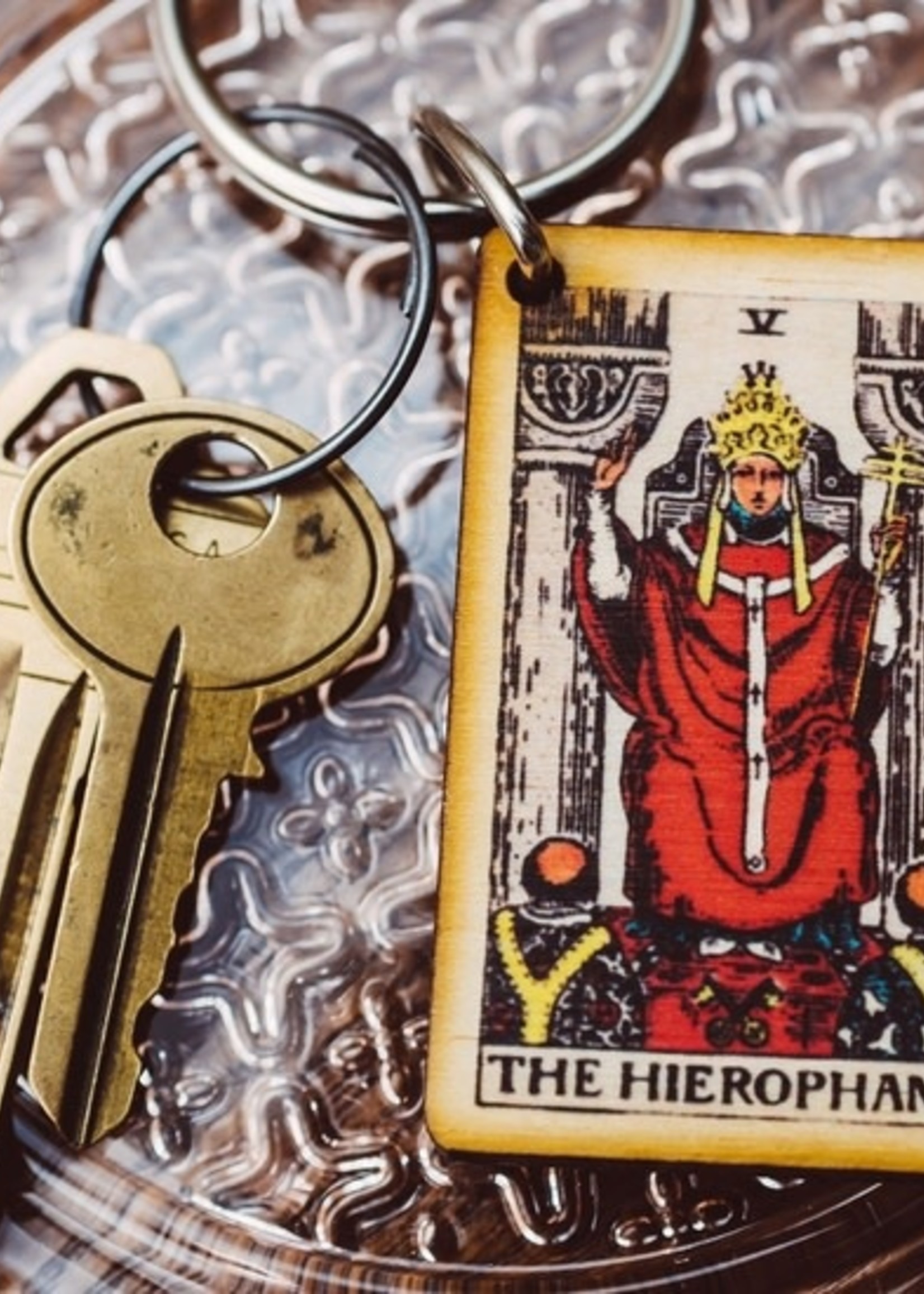 Tarot - 5 - The Hierophant Wooden Keychain