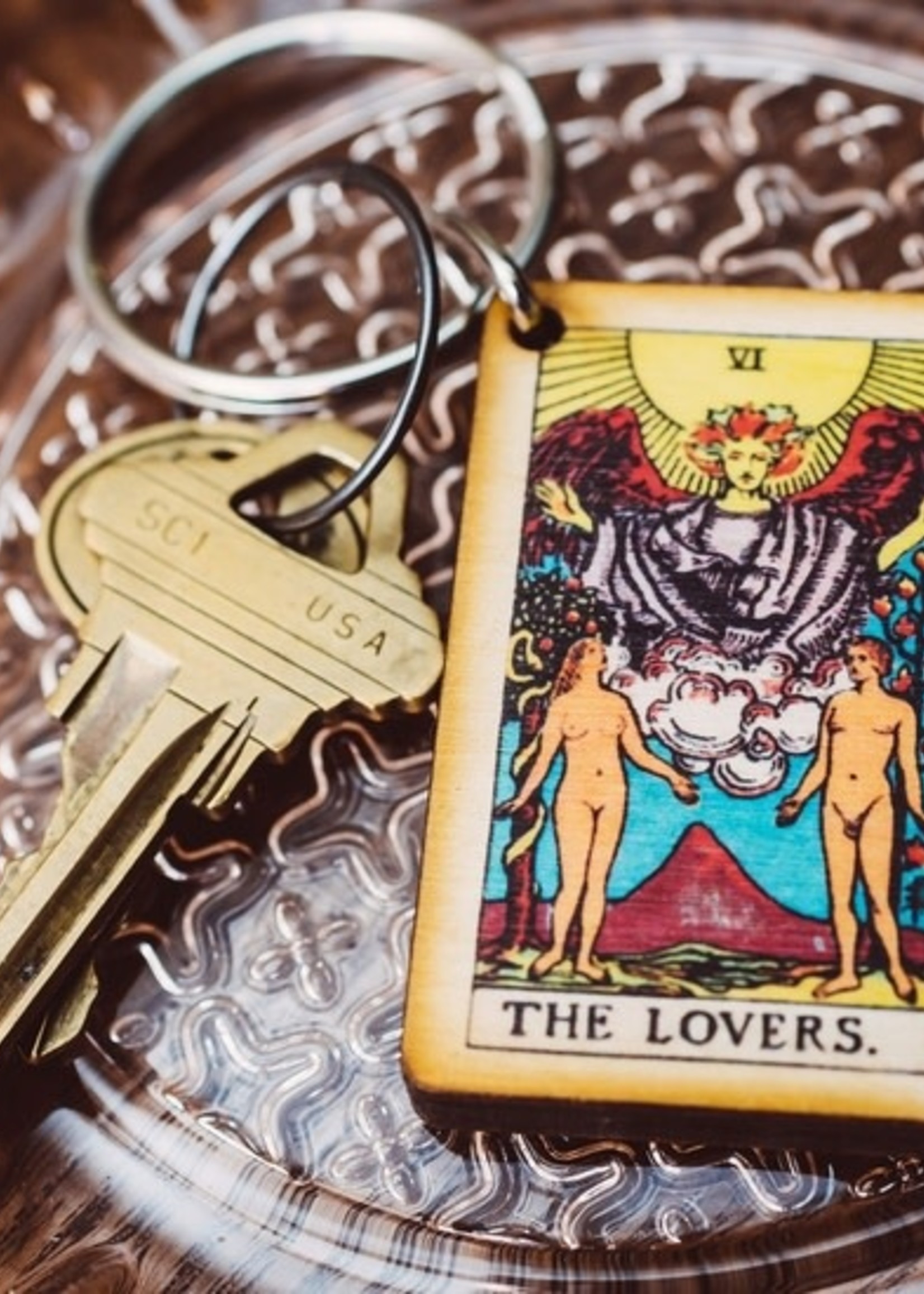 Most Amazing Tarot - 6 - The Lovers Wooden Keychain