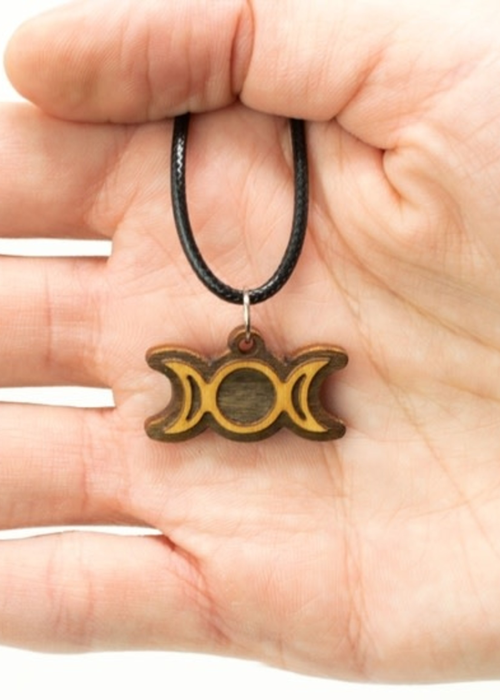 Triple Moon Wooden Necklace with Cord
