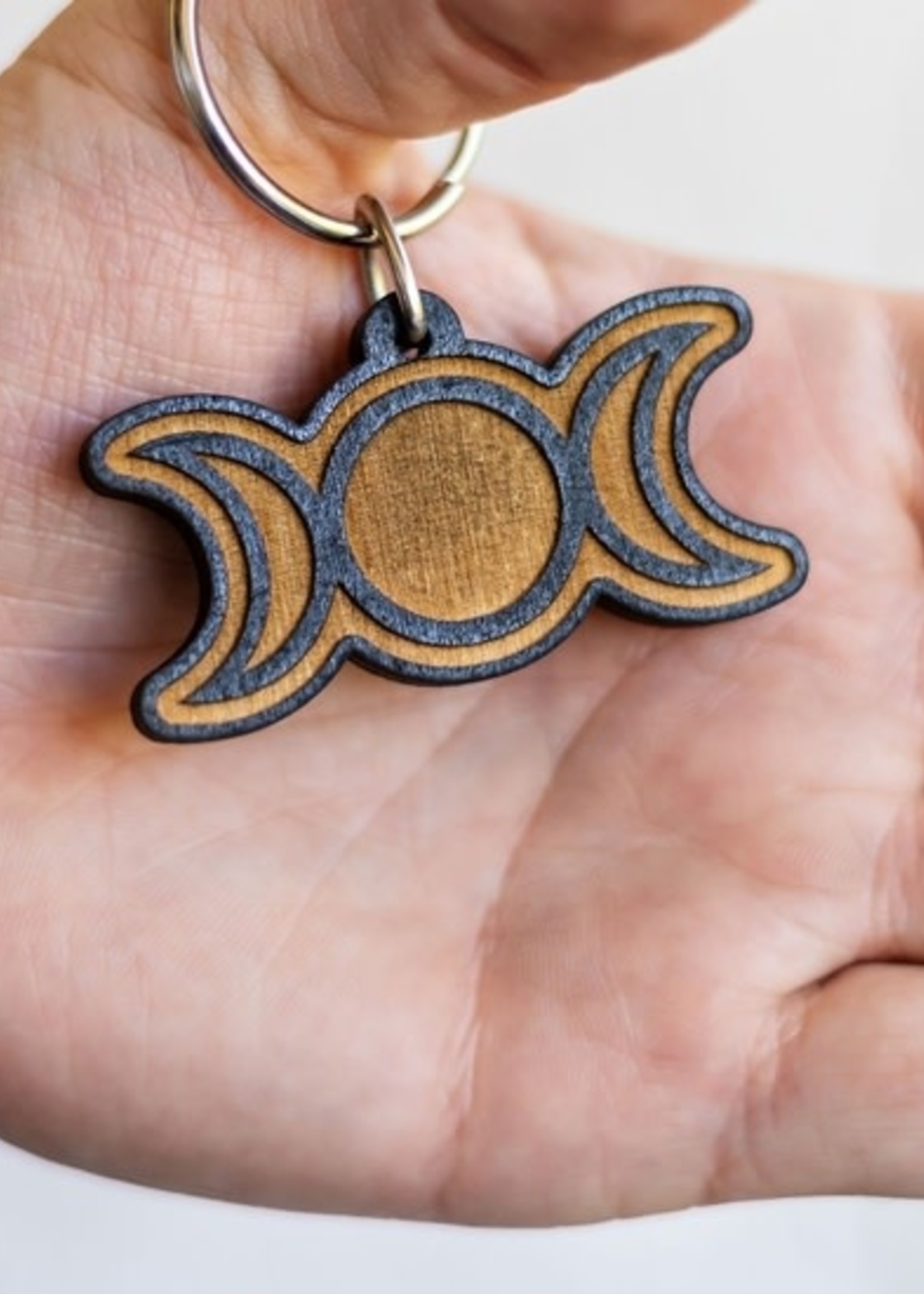 Most Amazing Triple Moon Wooden Keychain