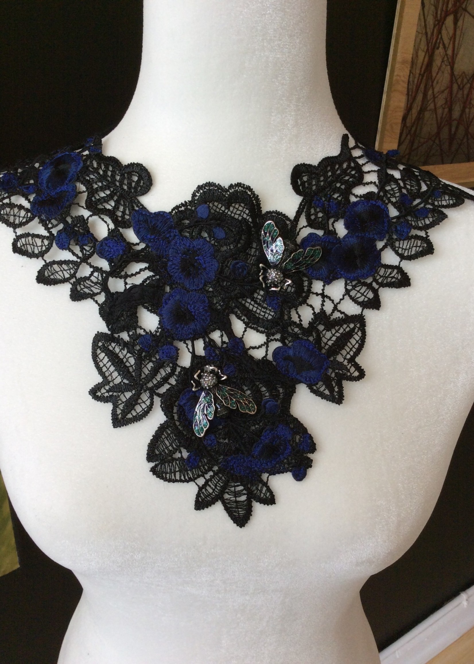 Weapon Of Choice NOLA Green Sparkle Bee Blue Flower Black Lace Necklace