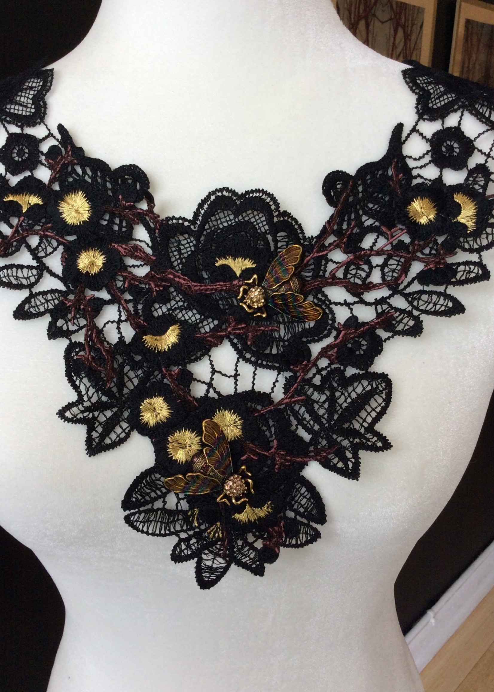 Weapon Of Choice NOLA Rainbow Bee Yellow Flower with Branch Accents Black Lace Necklace