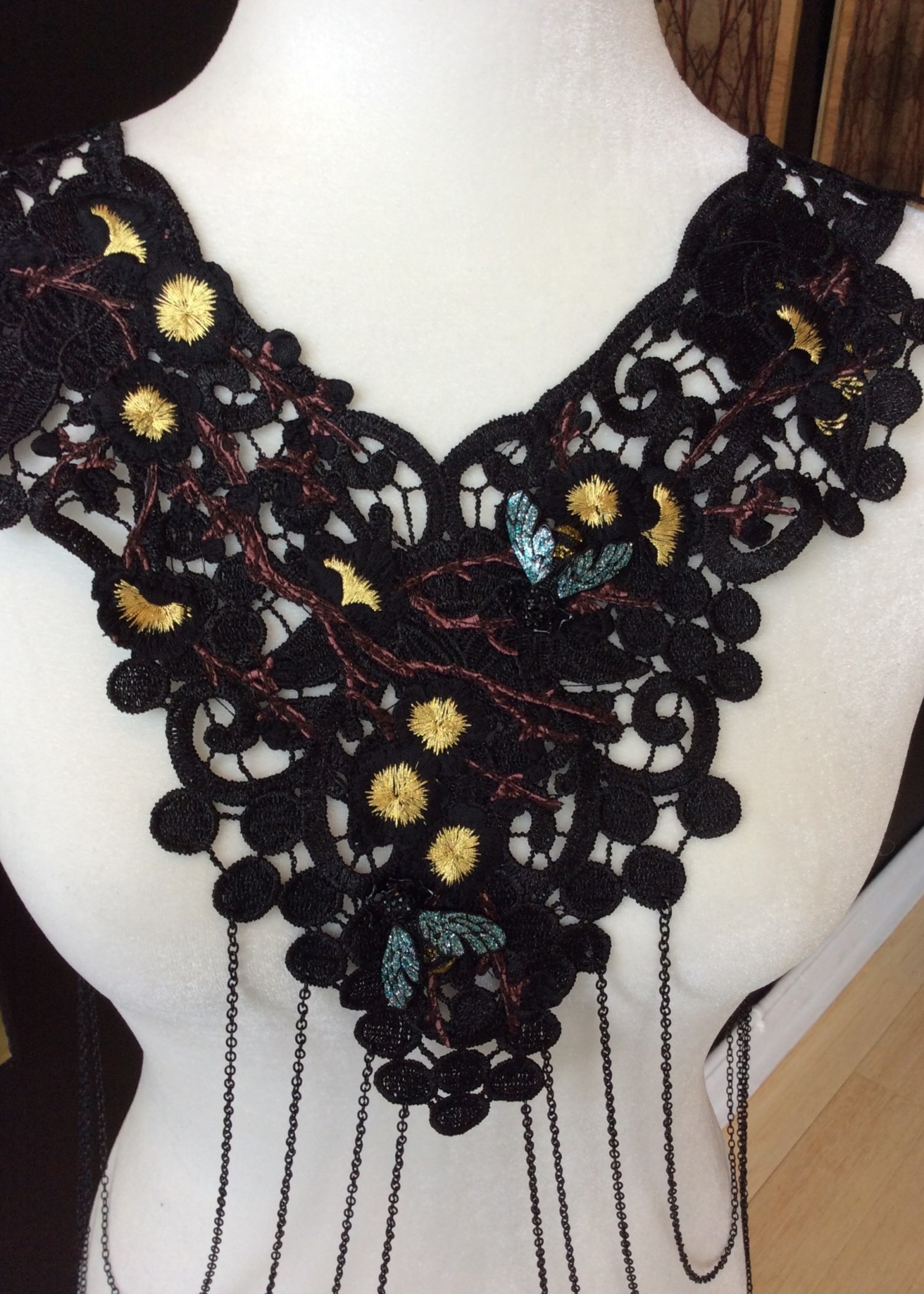 Weapon Of Choice NOLA Sparkle Bee Yellow Flower with Branch Accent Black Lace Harness