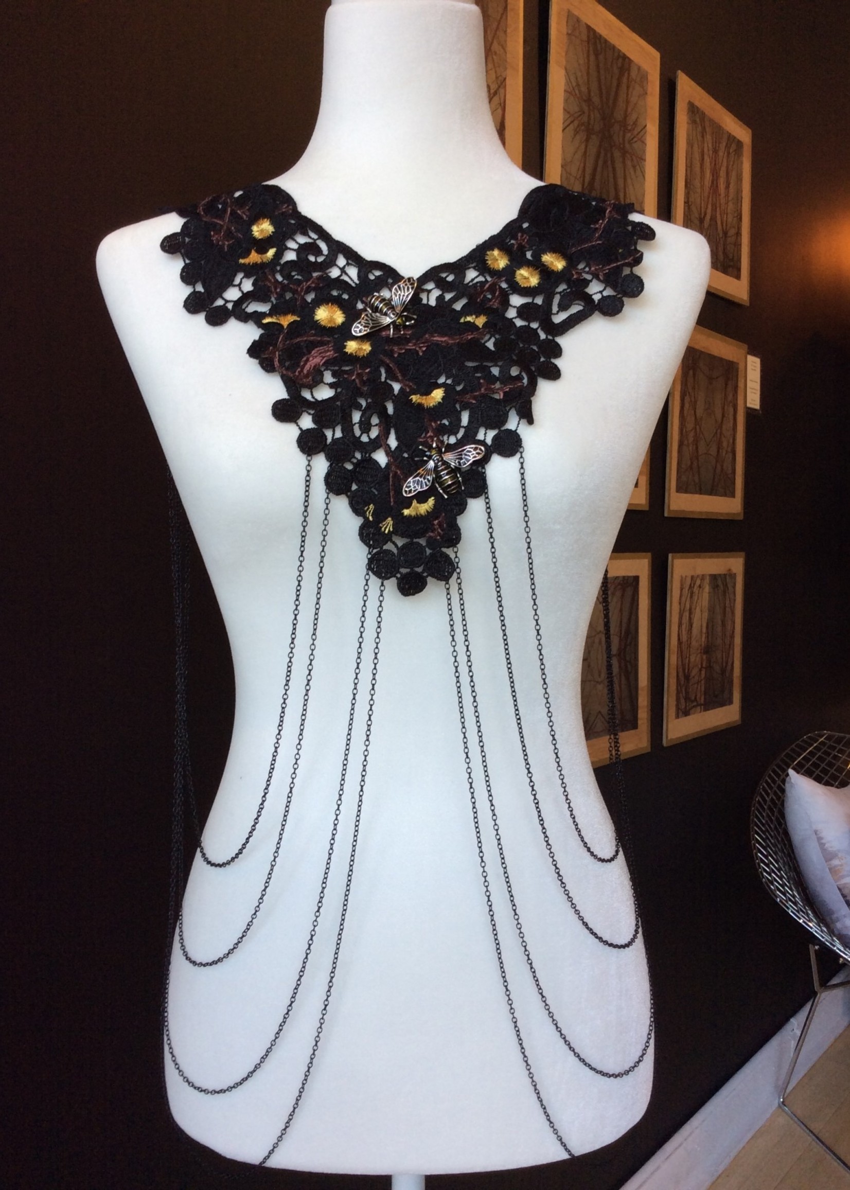 Weapon Of Choice NOLA Yellow Bee Yellow Flower with Branch Accents Black Lace Harness