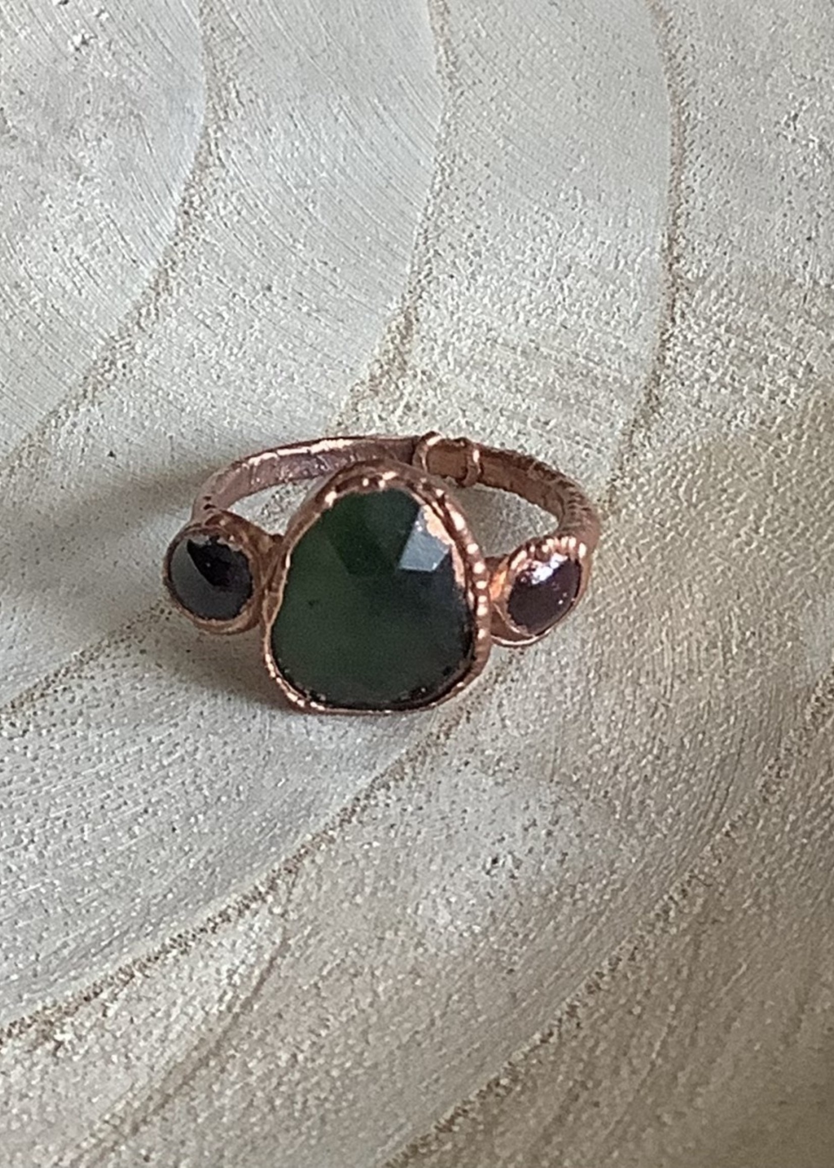 Sapphire and Garnet Copper Ring Size 6