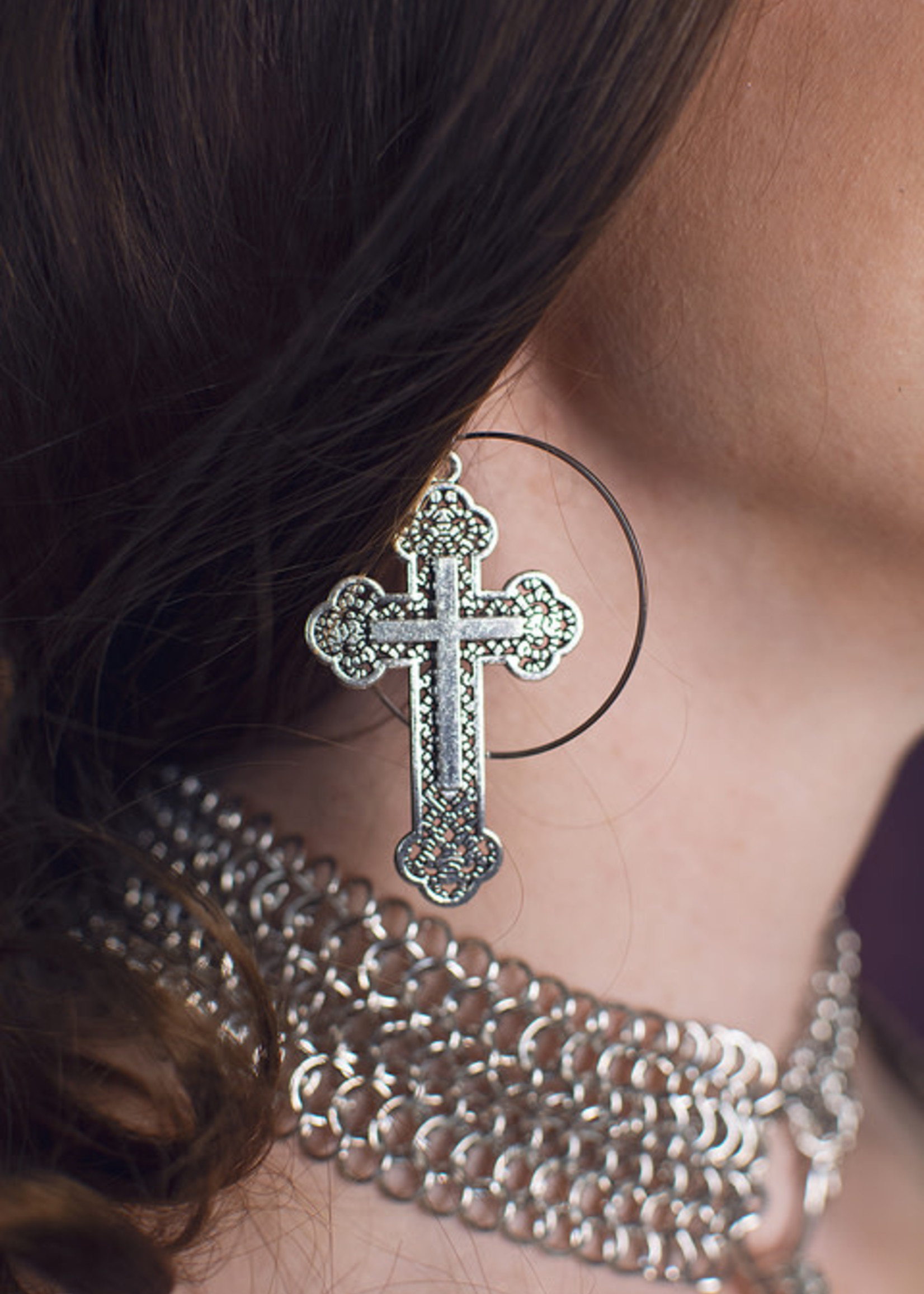 St. James Halo Cross Earrings Silver