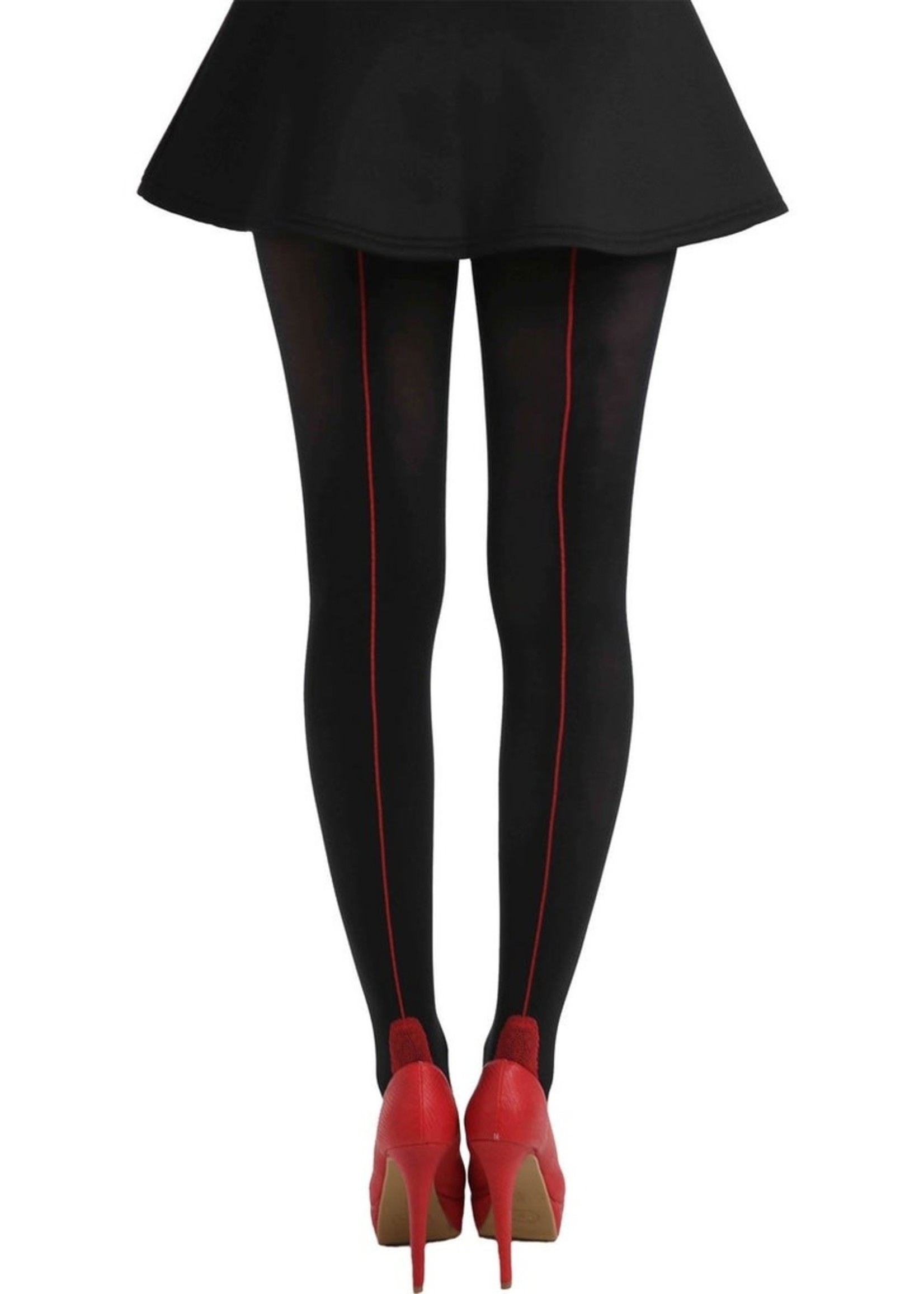 Malka Chic Red Back Seam Opaque Tights Black Red