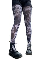 Malka Chic Skulls and Roses Tights - Black