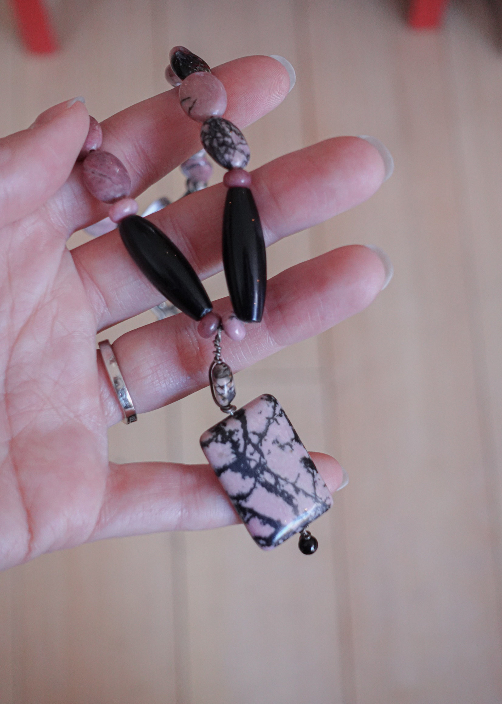Modern Druid Rhodonite and Black Onyx Necklace