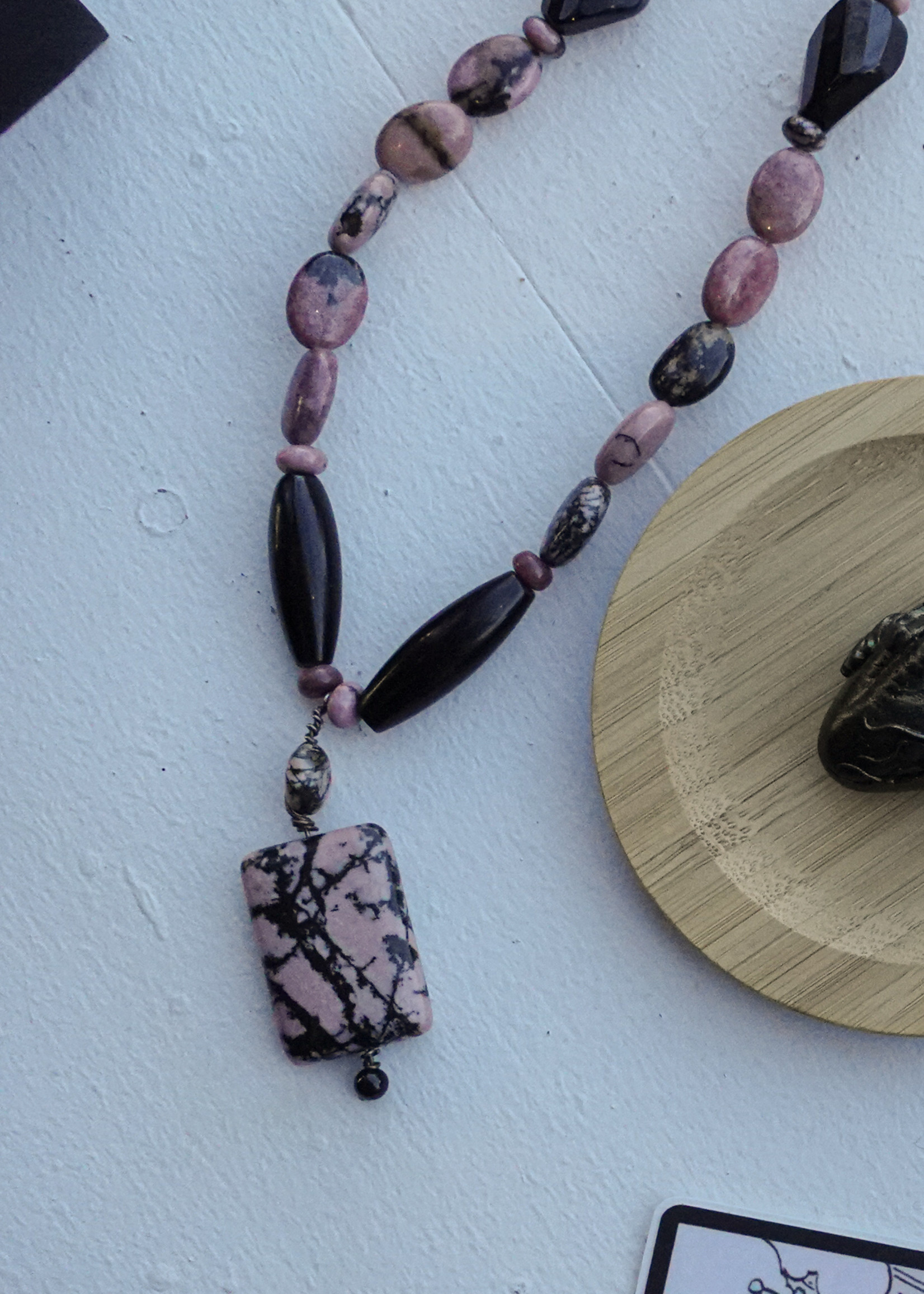 Modern Druid Rhodonite and Black Onyx Necklace