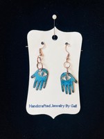 Gail Scherer Enameled Earrings - Blue Hamsa Hand