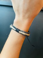 Wainis Rope Tri-Band Black Leather Bracelet