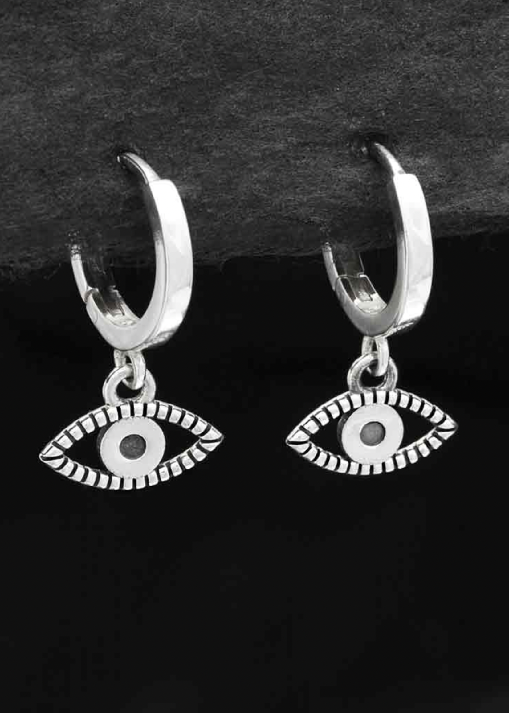 Nina Designs Silver Huggie Hoop With All Seeing Eye