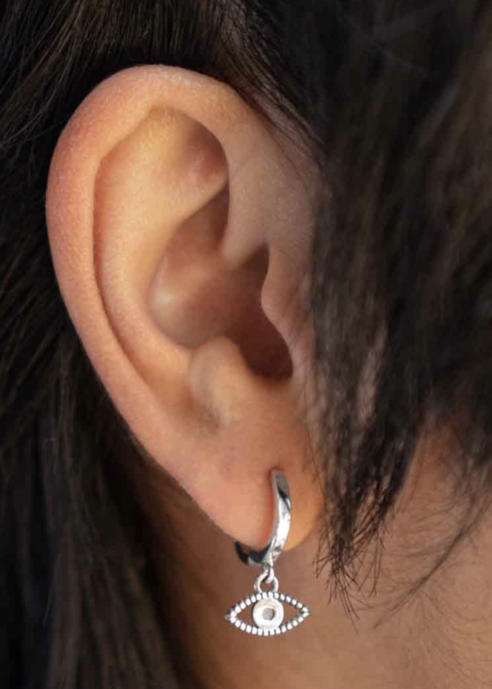 Nina Designs Silver Huggie Hoop With All Seeing Eye