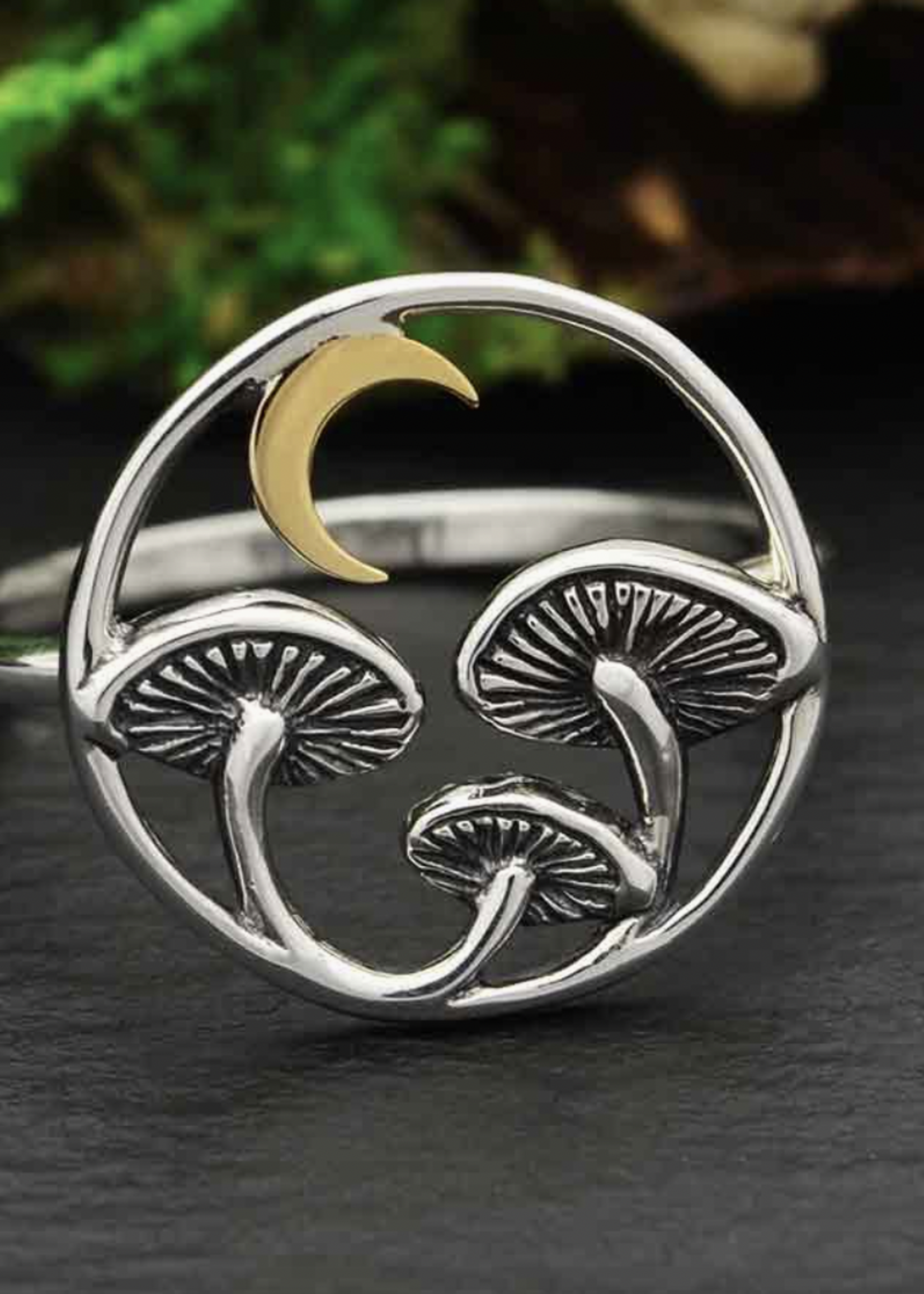 Nina Designs Sterling Silver Mushroom Ring with Bronze Moon