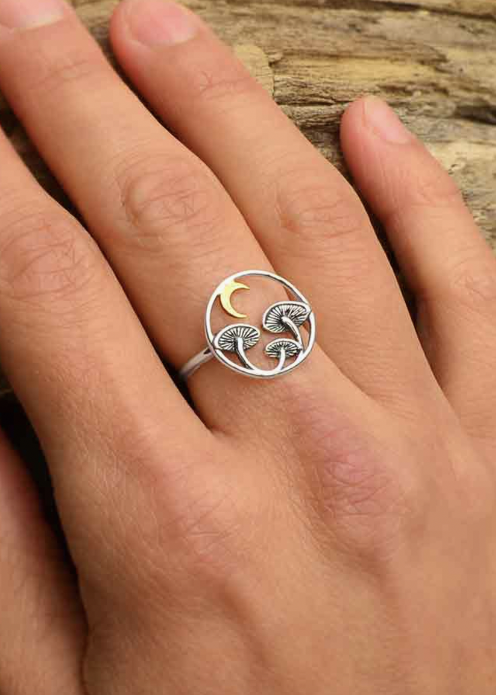 Nina Designs Sterling Silver Mushroom Ring with Bronze Moon