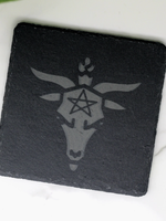 Three Witches Tea Shop Baphomet Engraved Slate Coaster - Square Coaster