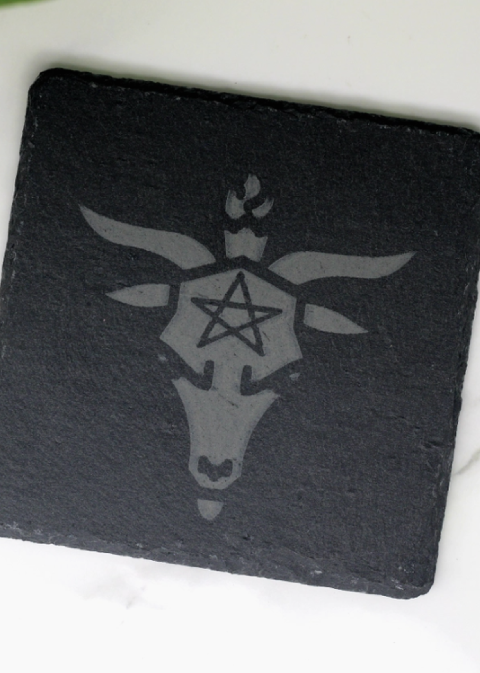 Three Witches Tea Shop Baphomet Engraved Slate Coaster - Square Coaster