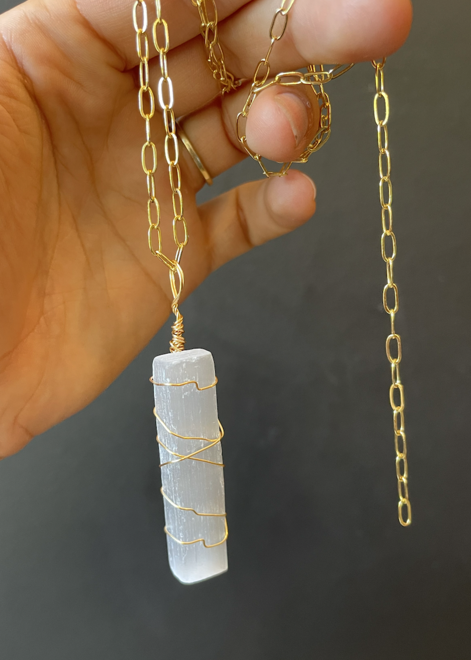 Emily Smith Gold Wrapped Selenite Necklace