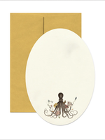 Open Sea Octopus with Flowers Blank Card