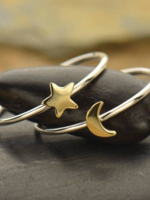 Nina Designs Silver Ring Set Bronze Moon + Star