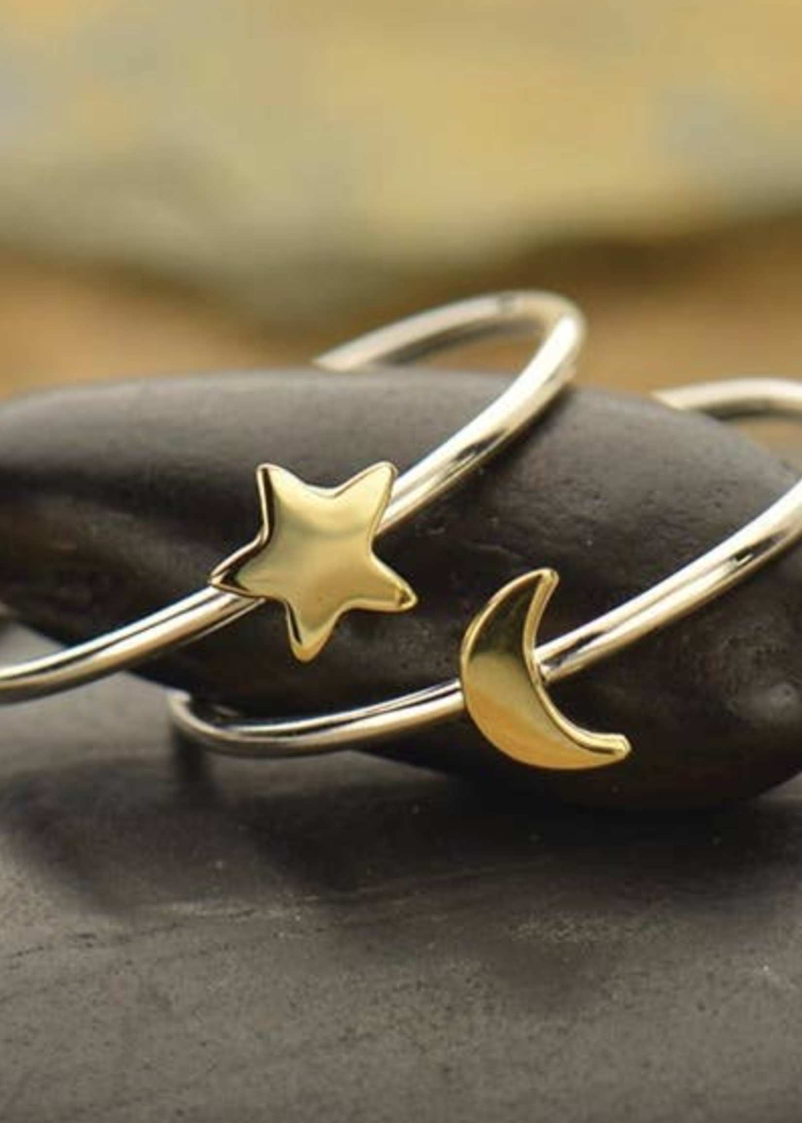 Nina Designs Silver Ring Set Bronze Moon + Star