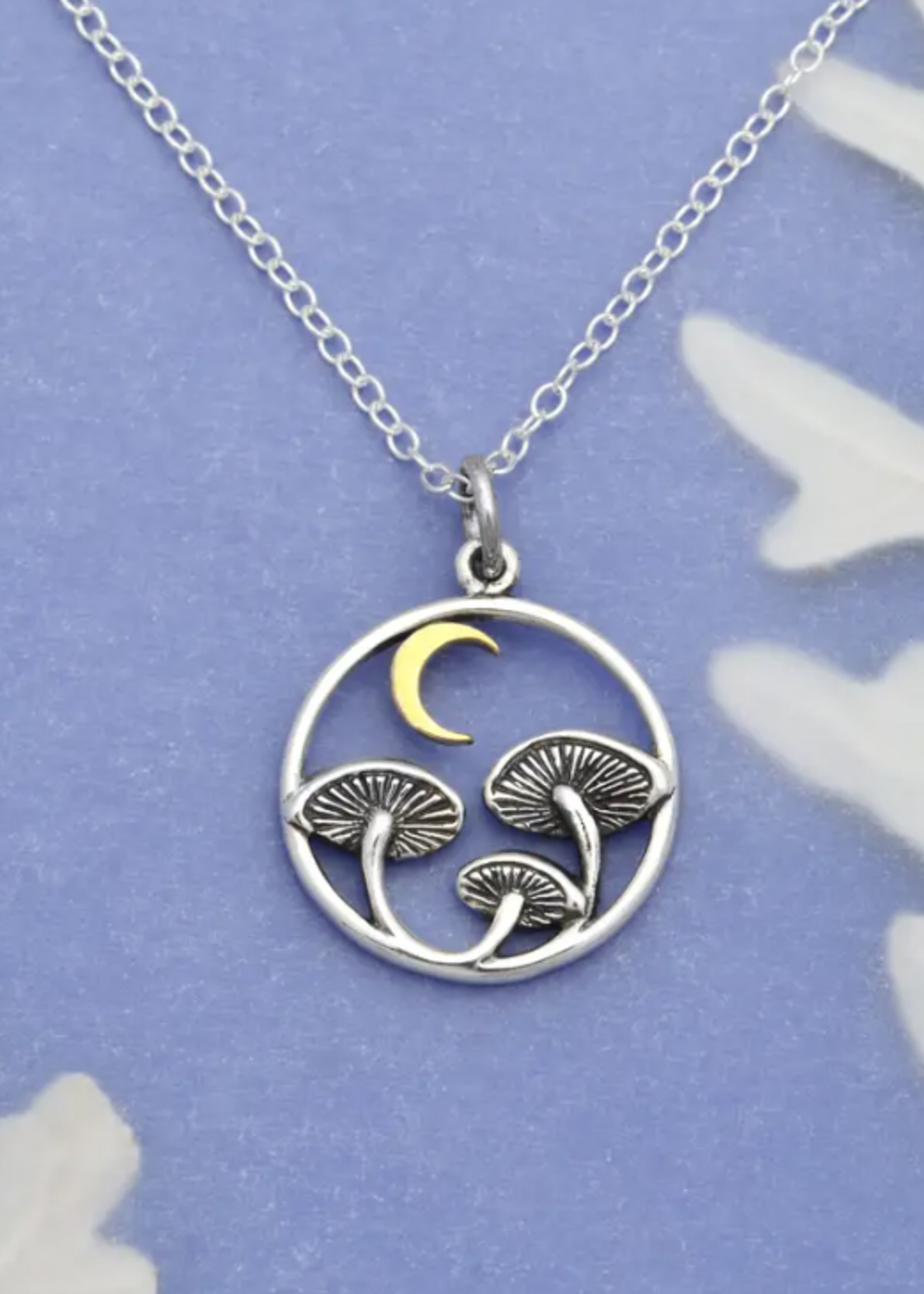 Nina Designs Sterling Silver 18 Inch Mushroom Necklace with Bronze Moon