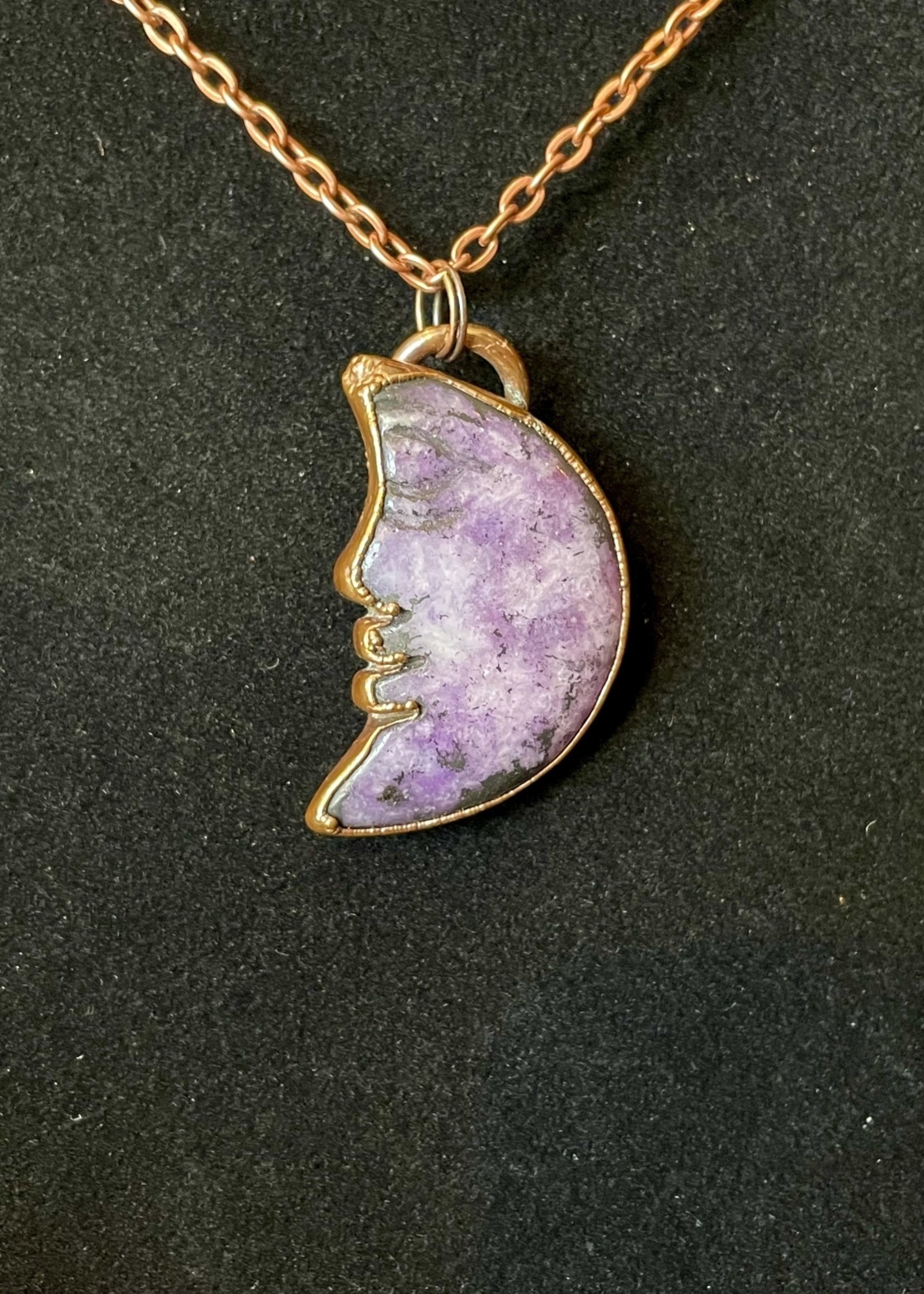 Gail Scherer Copper Moon Face Necklace with Lepidolite 1