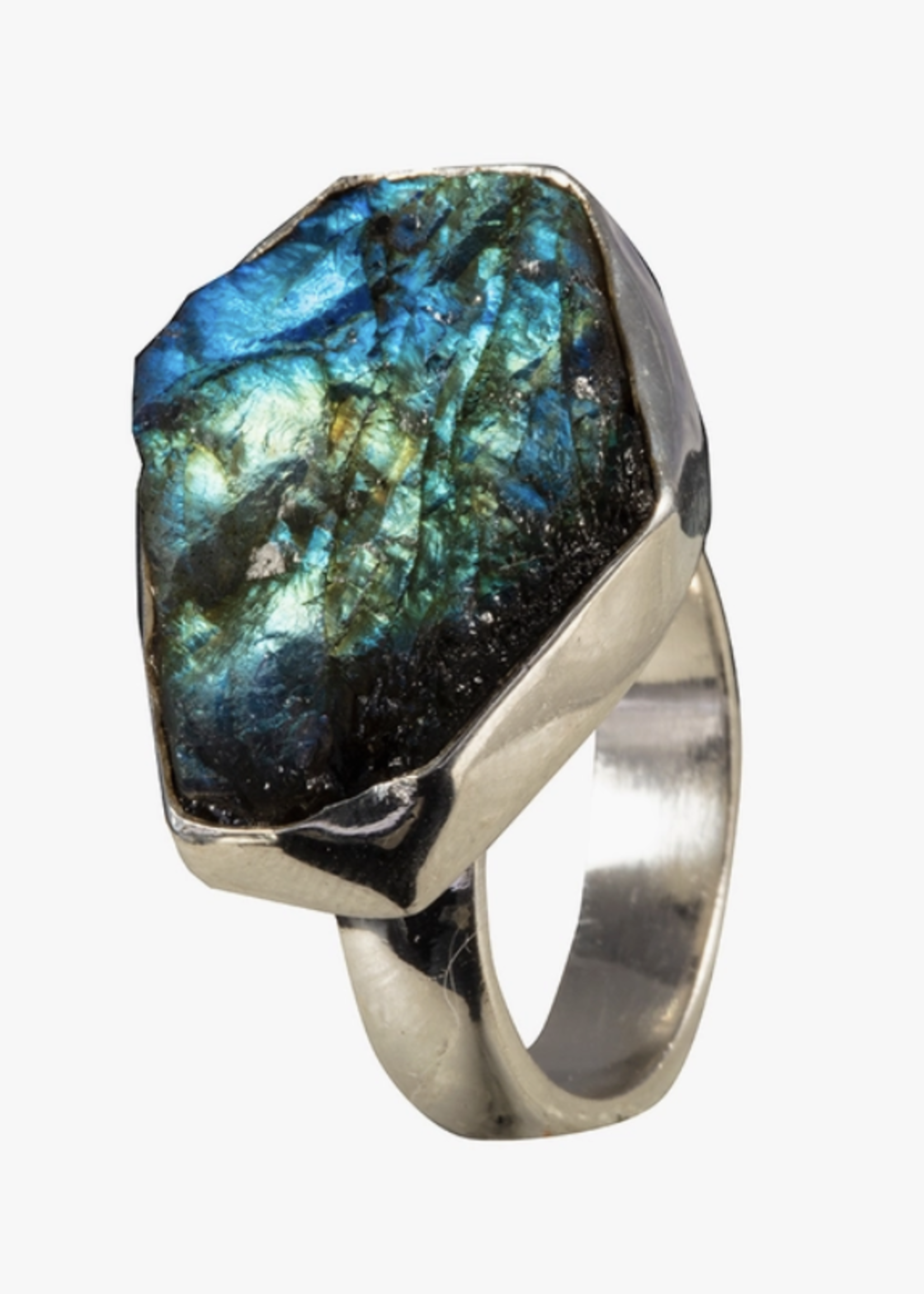 Saraswati Imports Labradorite Raw Stone Sterling Ring 9