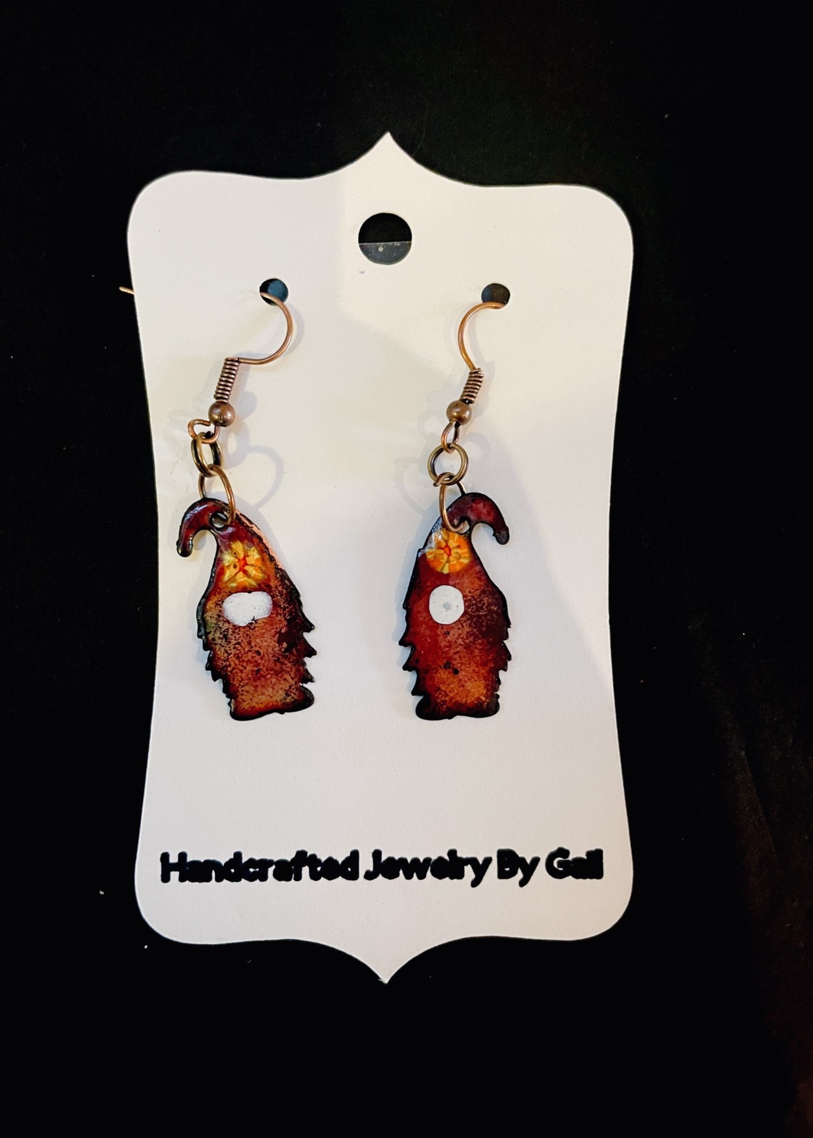 Gail Scherer Enameled Earrings -  Burnt Orange Gnomes