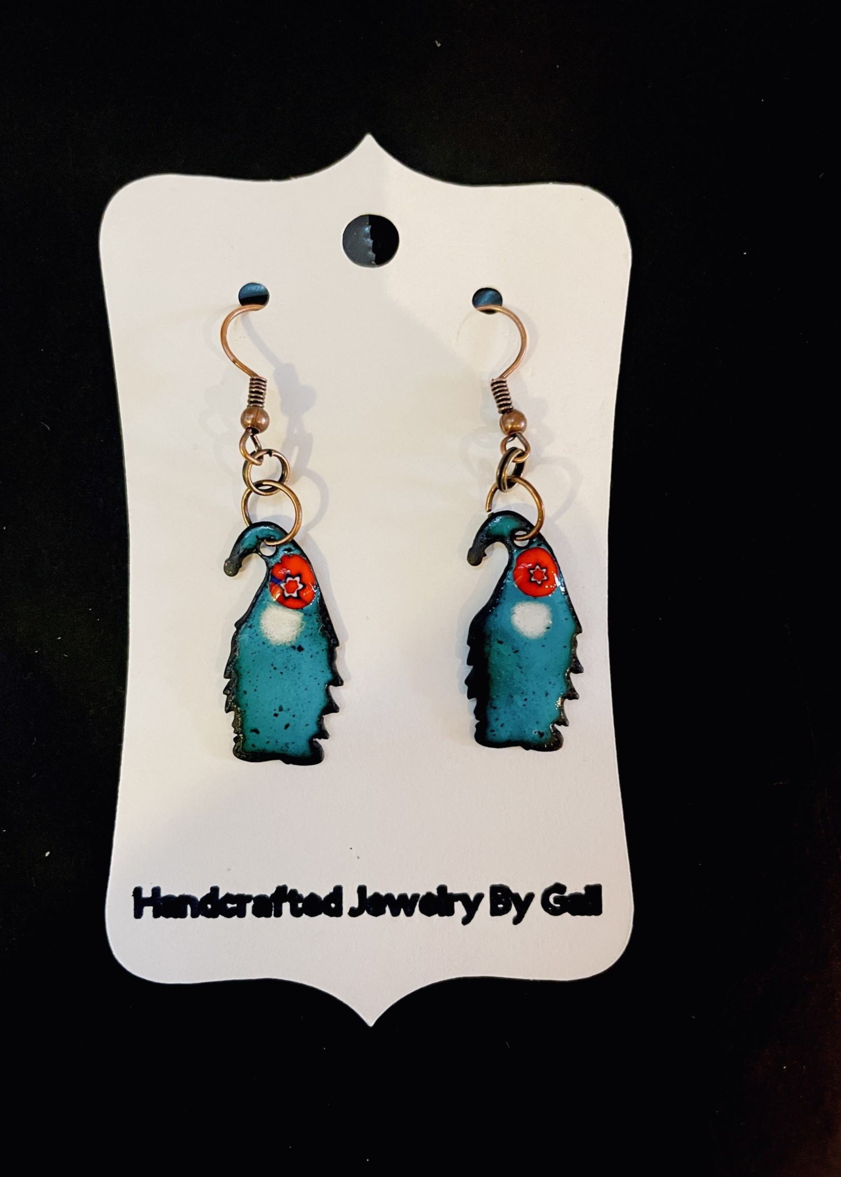 Gail Scherer Enameled Earrings -  Aqua Gnomes
