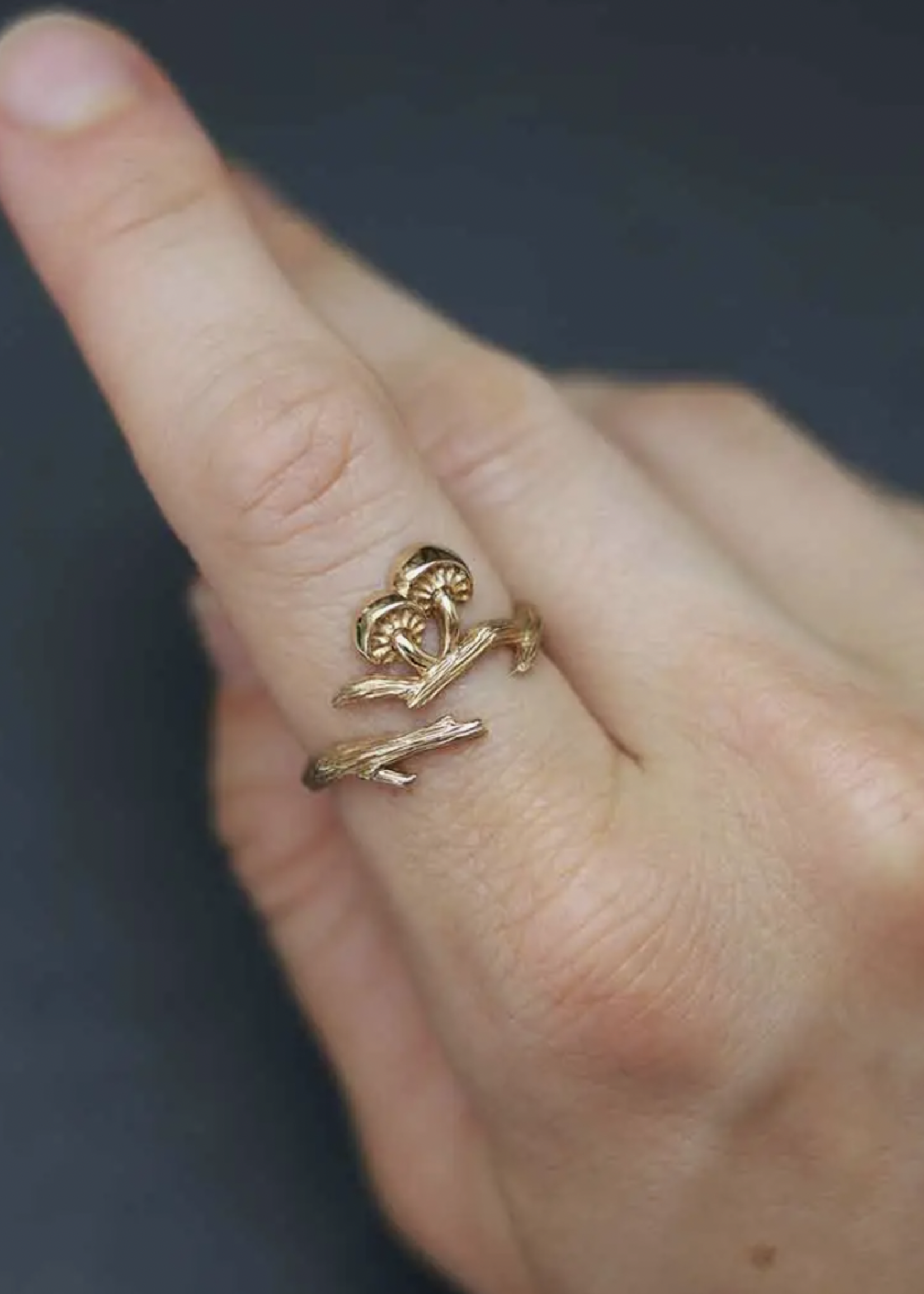 Nina Designs Bronze Adjustable Branch and Mushroom Ring