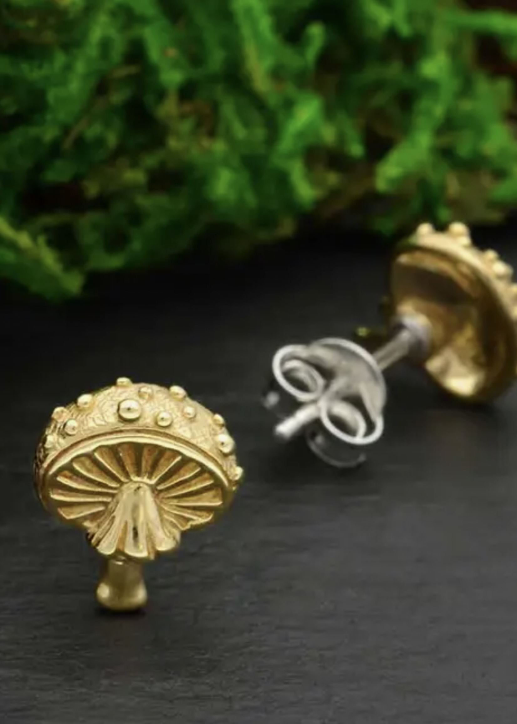 Nina Designs Bronze Agaric Mushroom Post Earrings