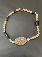 Dendritic Agate, Aragonite, Black Agate, and Fresh Water Pearl Necklace