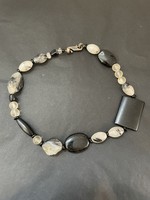 Tourmalinated Quartz, Black Agate, and Quartz Necklace