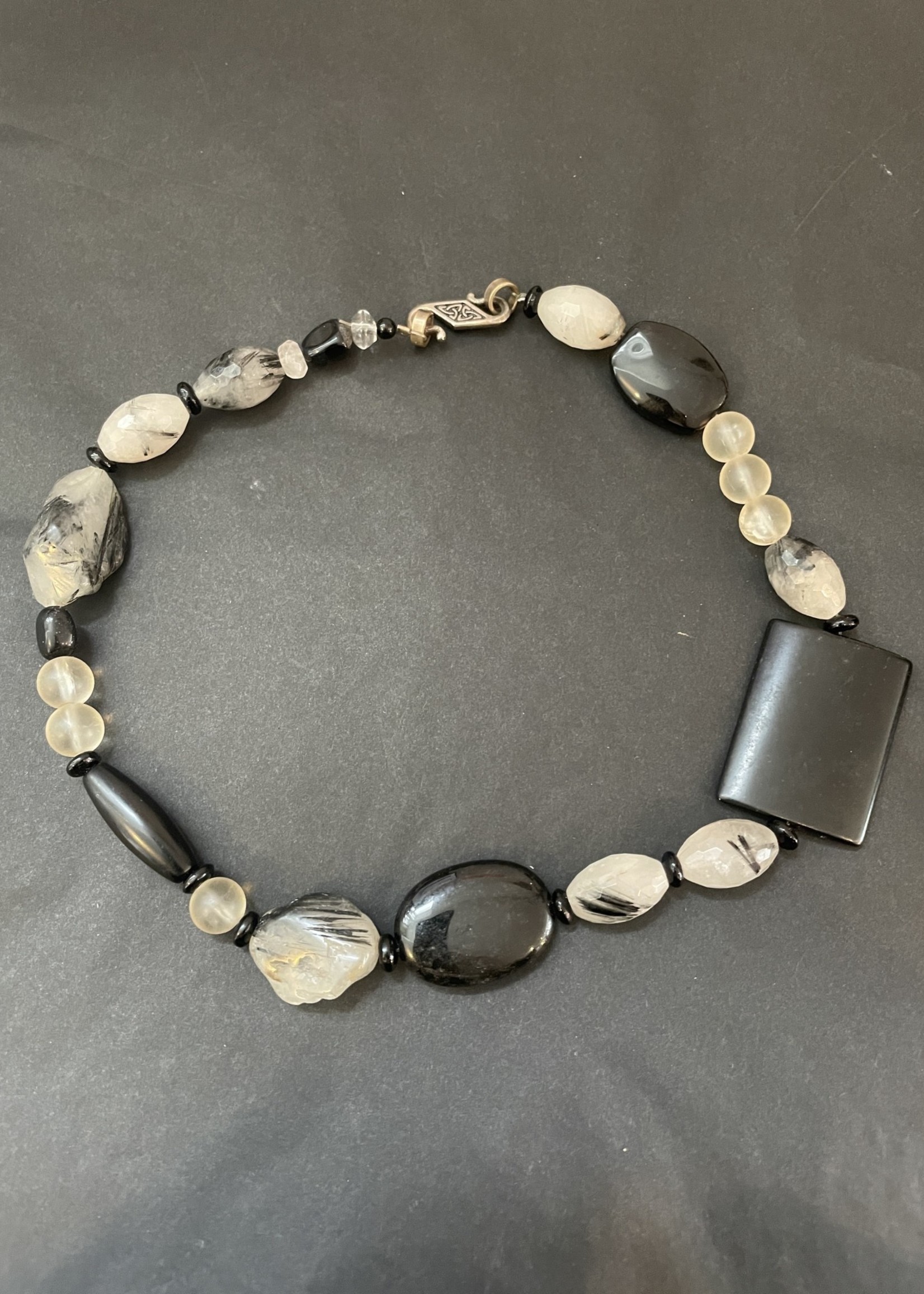 Tourmalinated Quartz, Black Agate, and Quartz Necklace